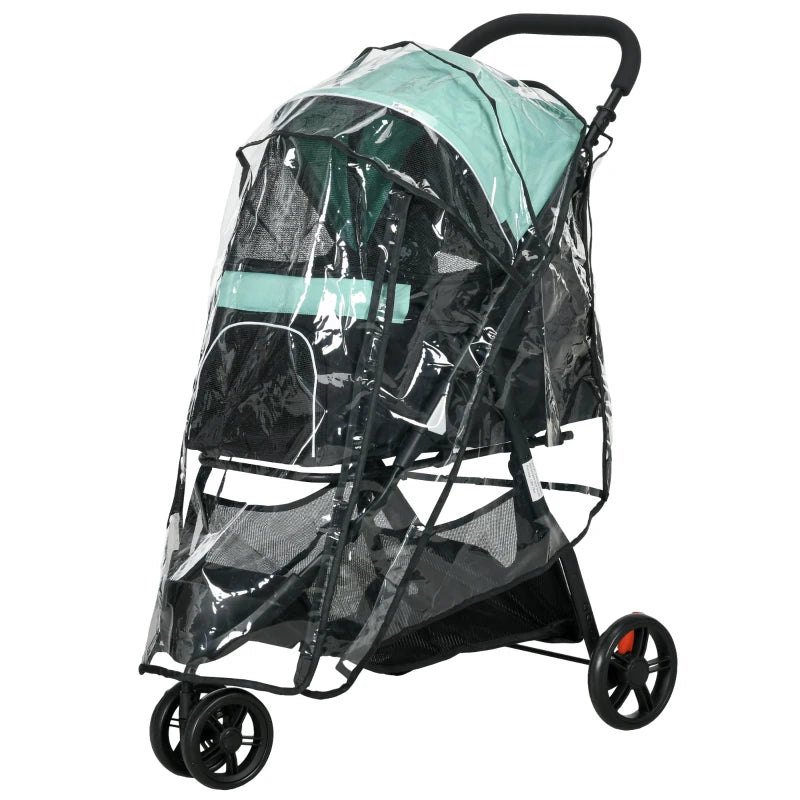 Green Foldable Pet Stroller with Rain Cover for XS and S Dogs