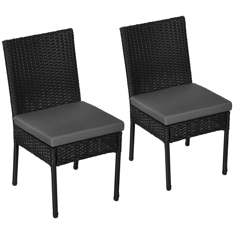 Black Rattan Armless Garden Chairs Set of 2