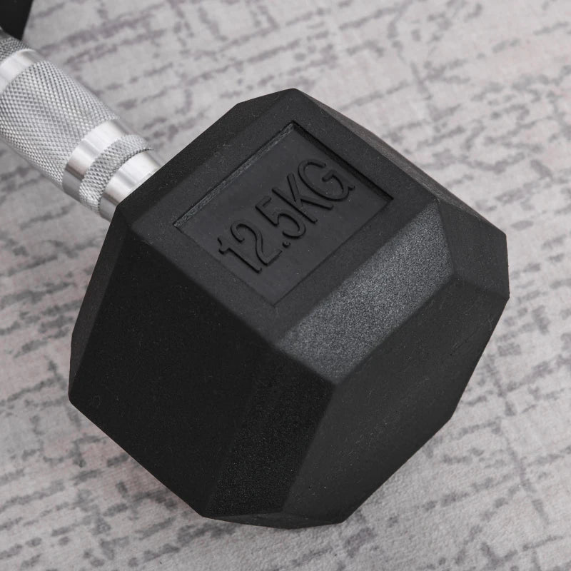 12.5kg Black Rubber Hex Dumbbell Set for Home Gym Workouts