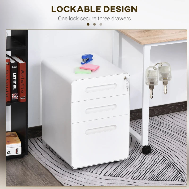 White 3-Drawer Lockable Vertical File Cabinet for A4, Letter, Legal Size