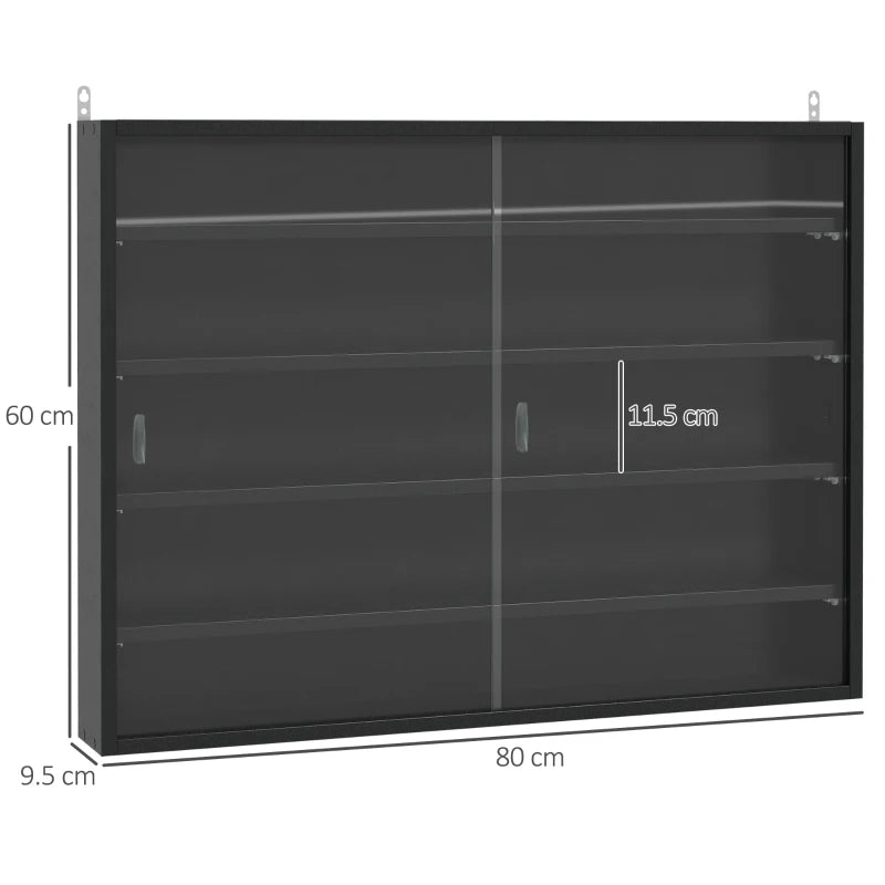 Black 5-Tier Wall Display Shelf with Glass Doors - 60x80cm
