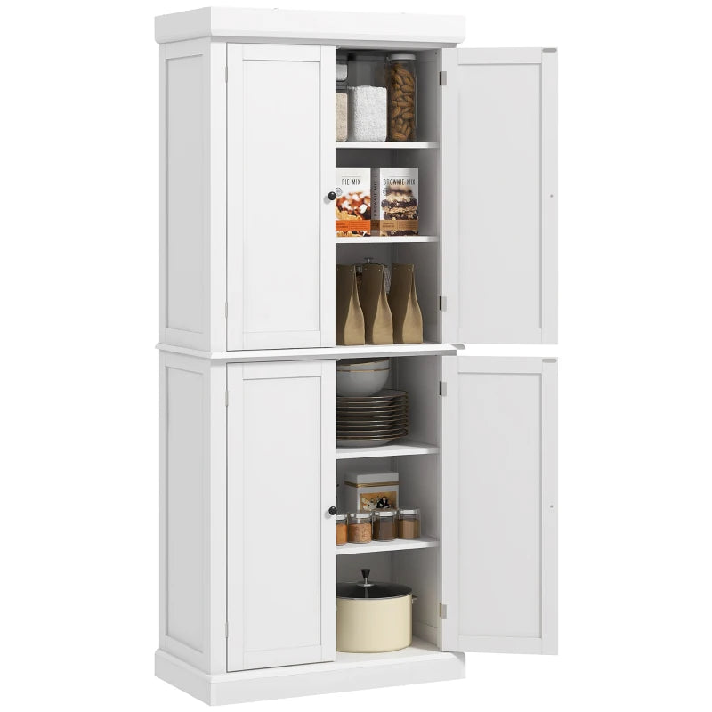 White Freestanding Kitchen Storage Cabinet with 4 Doors and 6-Tier Shelving