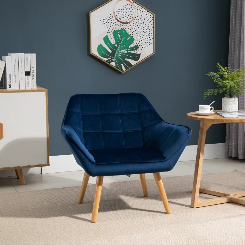 Blue Padded Armchair with Wooden Legs - Home Furniture Seating