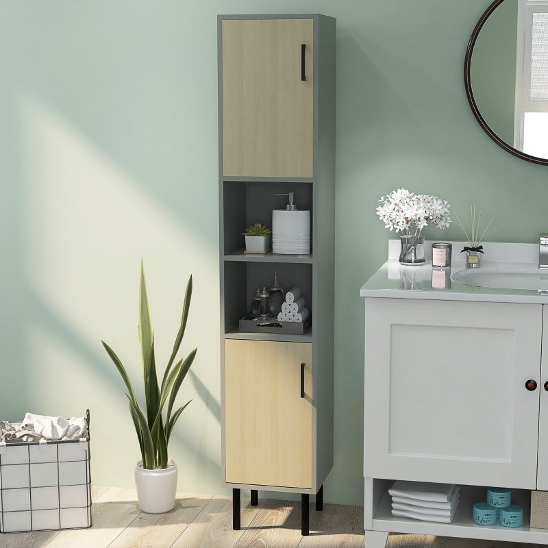 White Tall Bathroom Storage Cabinet with Adjustable Shelves, 31.4x30x165cm