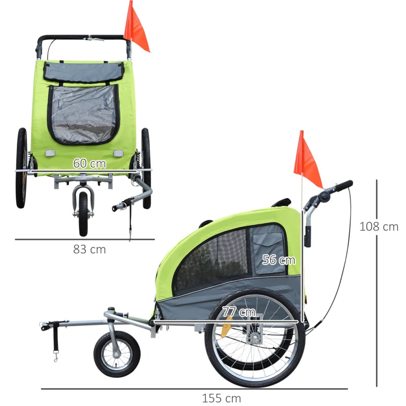 Green Dog Bike Trailer with 360° Rotatable Wheels