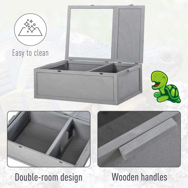 Grey Wood Pet Tortoise House with Two Rooms - 94cm