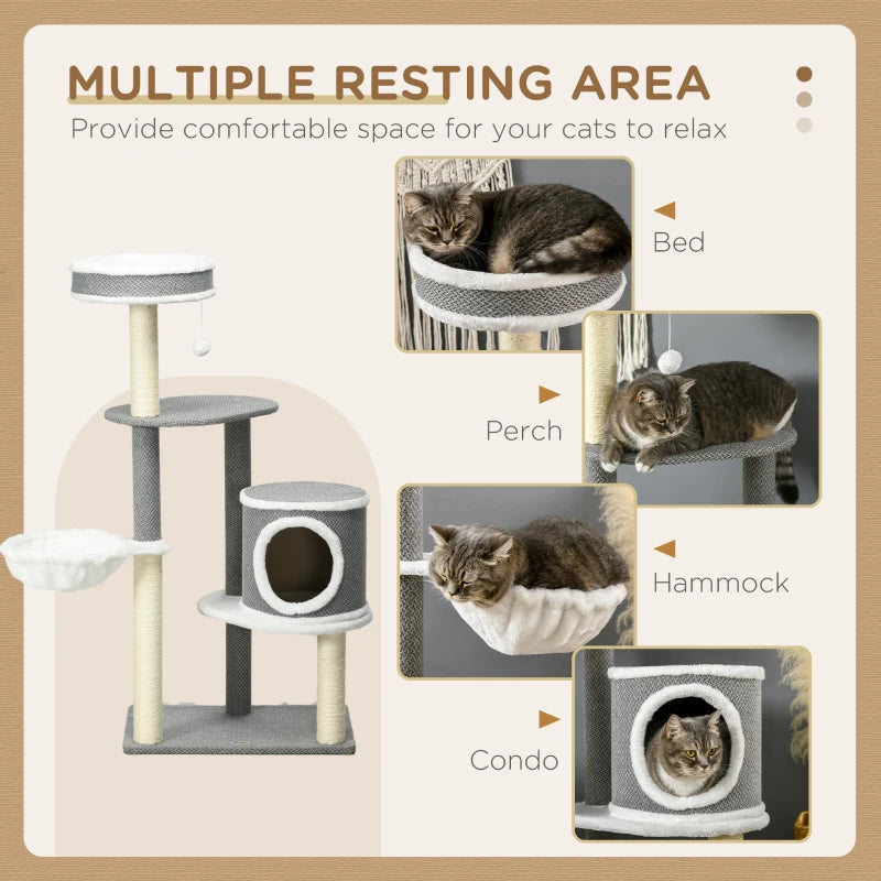 Cat Climbing Tower with Scratching Posts, Multi-level Cat Tree, 124cm - Grey