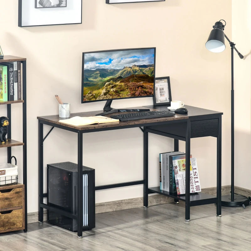 Black Computer Desk with CPU Stand and Drawer, Steel Frame, 120x60x75cm