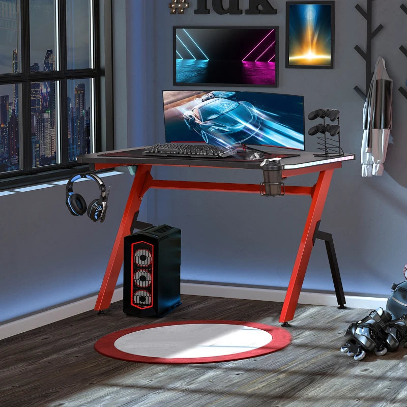 RGB Gaming Desk with Carbon Fibre Surface, Black/Red, 120 x 66cm