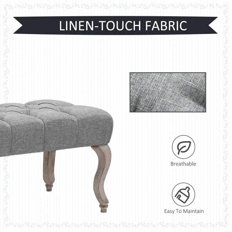 Grey Tufted Upholstered Window Seat Bench