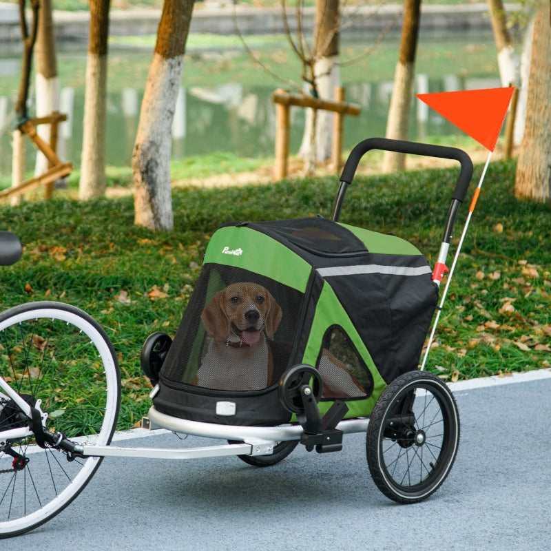 Green 2-in-1 Aluminium Dog Bike Trailer & Pet Stroller for Medium Dogs