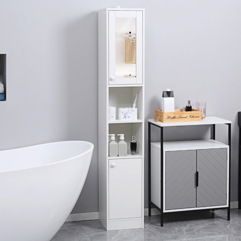 White Tall Bathroom Storage Cabinet with Mirror