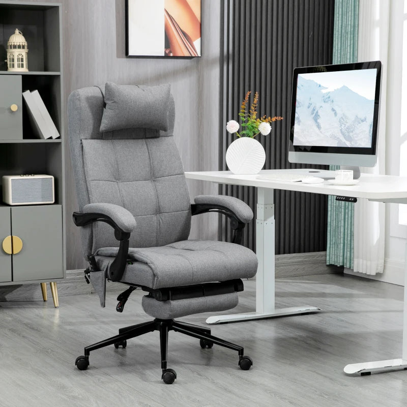 Grey Fabric Vibration Massage Office Chair with Heat & Footrest