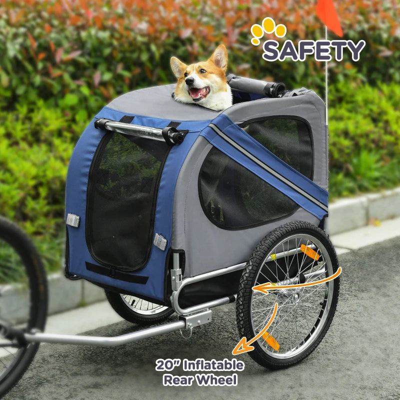 Blue & Grey Folding Dog Bike Trailer for Bicycle Travel