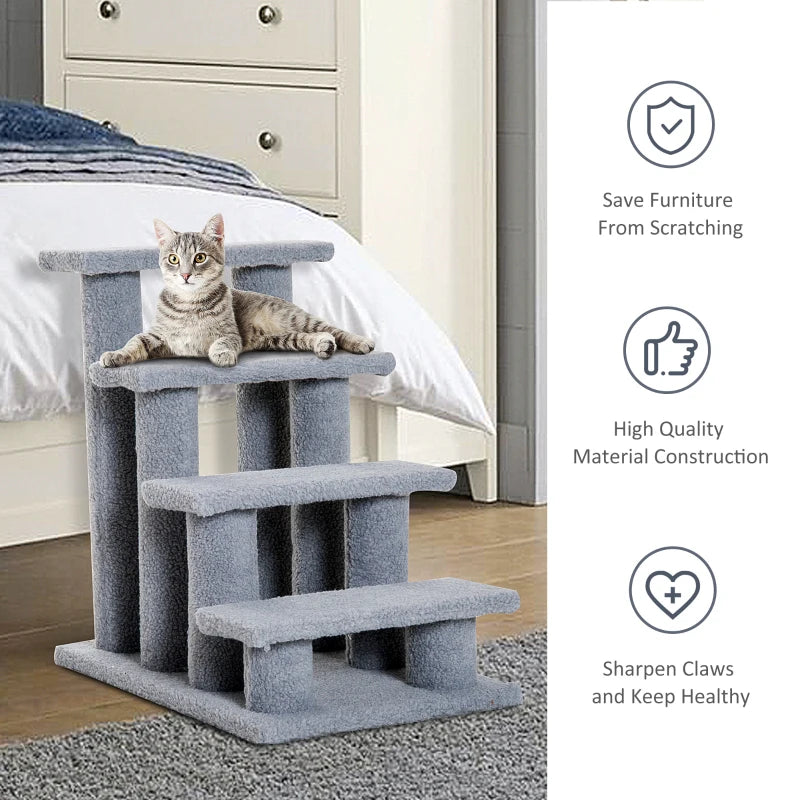 Grey Pet Stairs for Dogs and Cats - 4 Step Bed and Sofa Climbing Ladder 63x43x60 cm