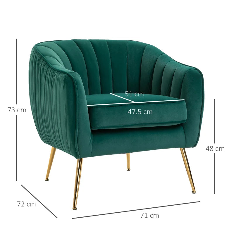 Green Velvet Tub Chair with Golden Metal Legs - Stylish Living Room Furniture