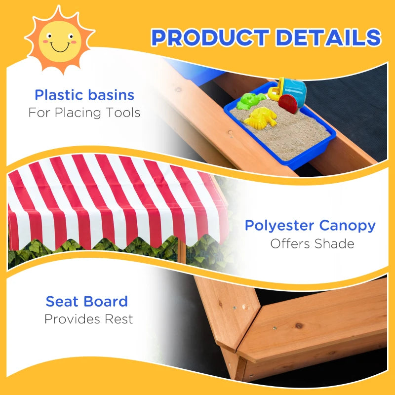 Wooden Sand Pit with Canopy - Blue Kids Sandbox Set