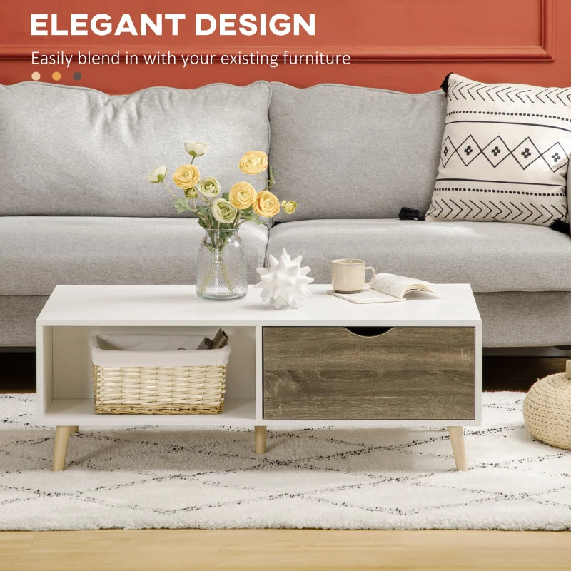 White Modern Coffee Table with Storage Shelves and Drawers