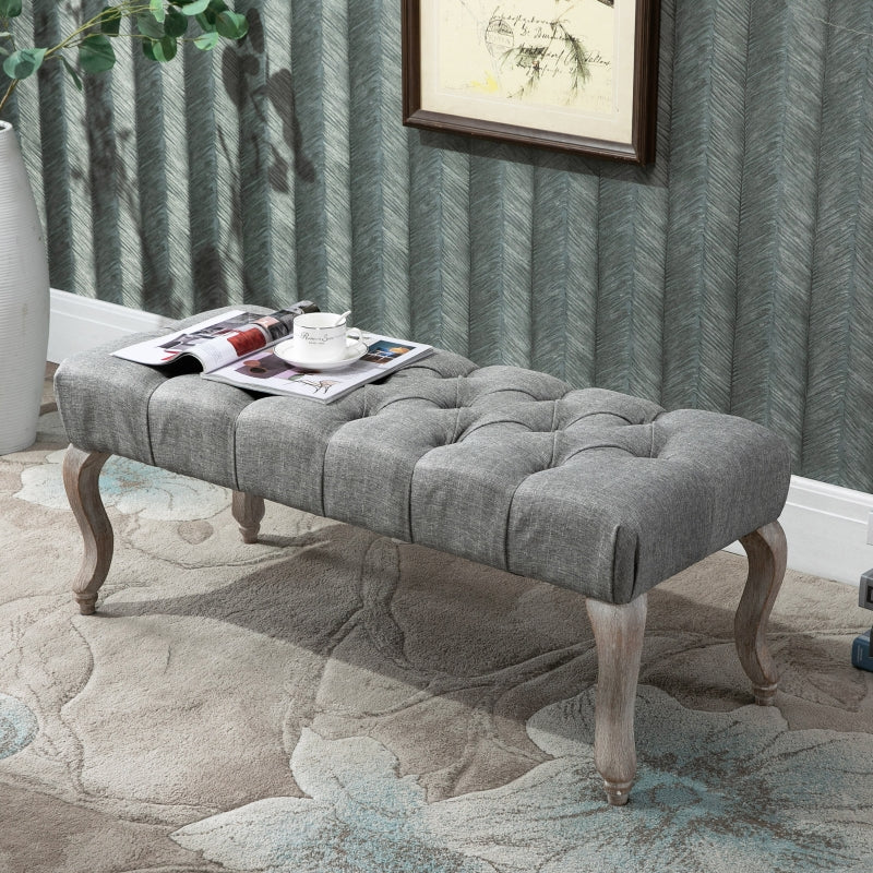 Grey Tufted Upholstered Window Seat Bench