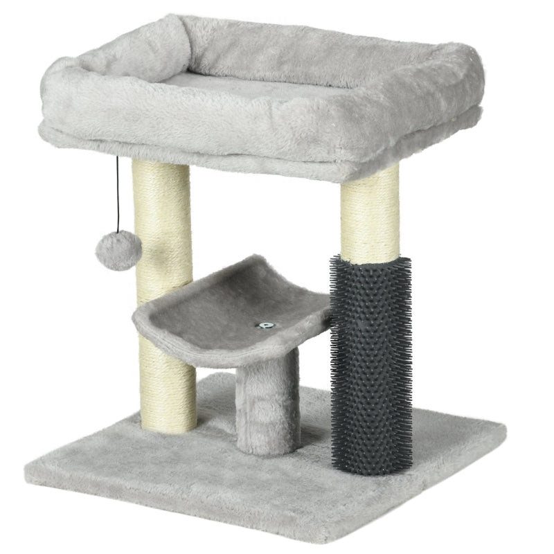 Grey Cat Tree with Scratching Posts, Bed, Perch, Self Groomer, Toy - 48cm