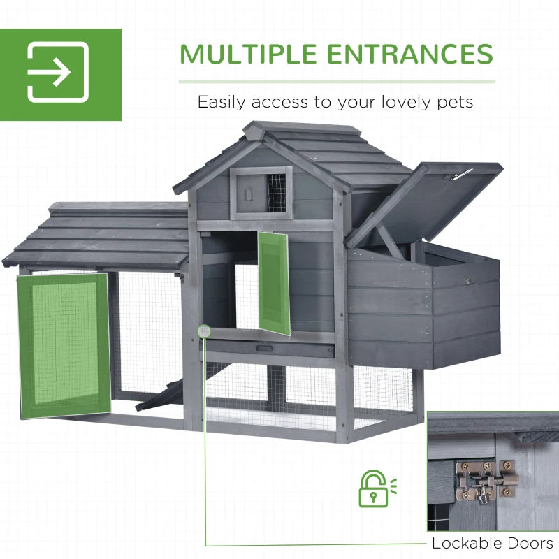 Grey Small Chicken Coop with Run and Nesting Box - 150.5 x 54 x 87cm