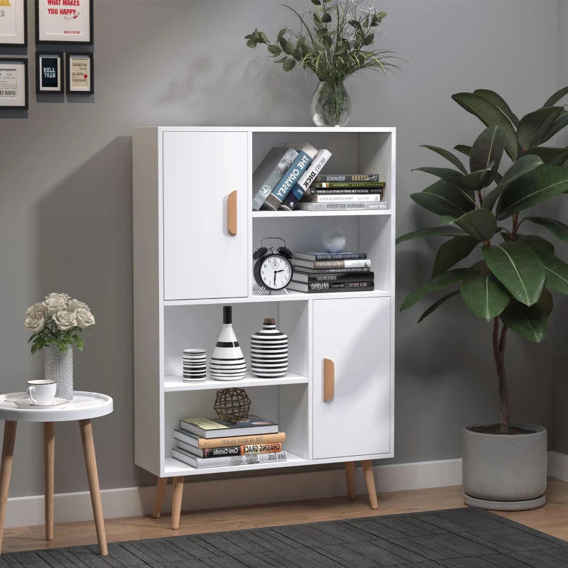 White Wooden Sideboard Bookcase with Two Doors