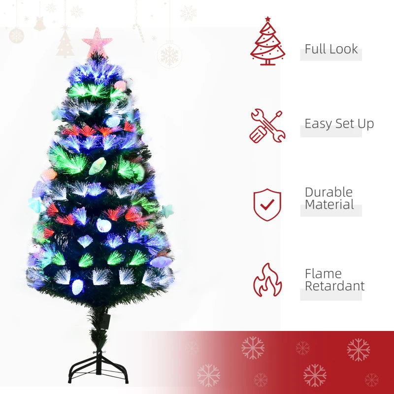 5FT Pre-Lit Green Christmas Tree with Fibre Optic Baubles and LED Lights