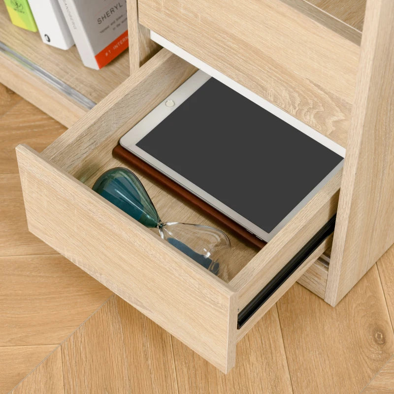 Oak Beige L-Shaped Computer Desk with Storage Shelf