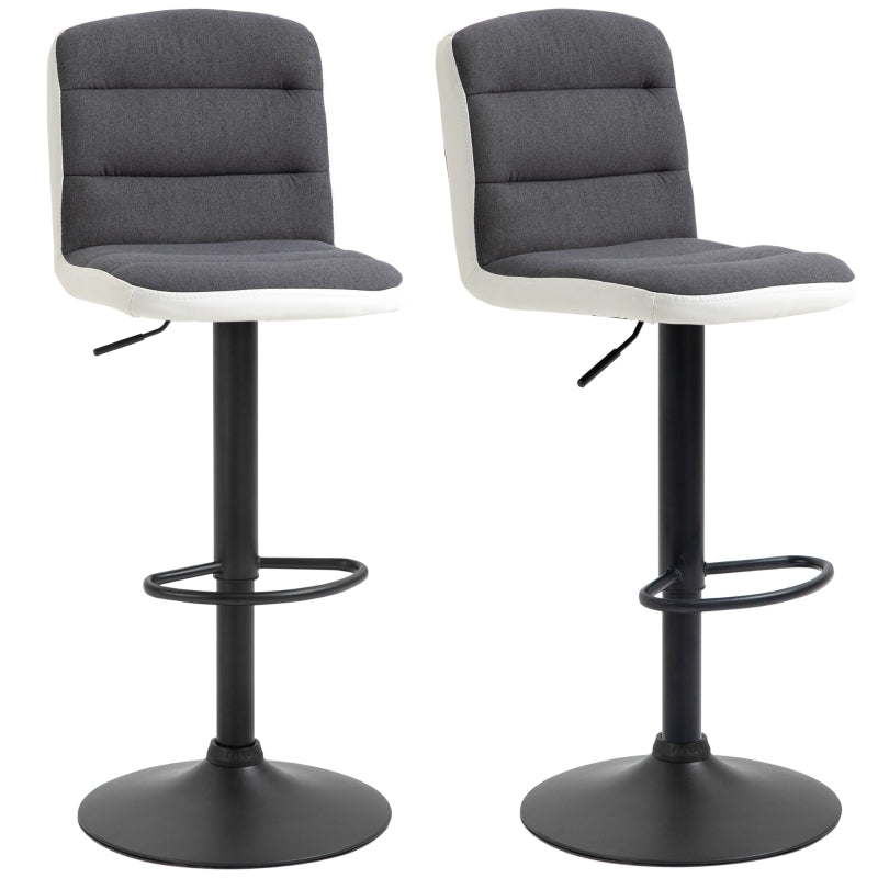 Dark Grey Fabric and Faux Leather Swivel Bar Stools Set of 2