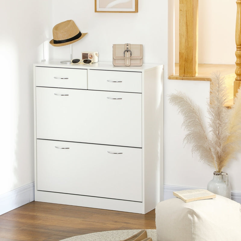 White Shoe Storage Cabinet with 2 Flip Drawers - Organiser for 12 Pairs