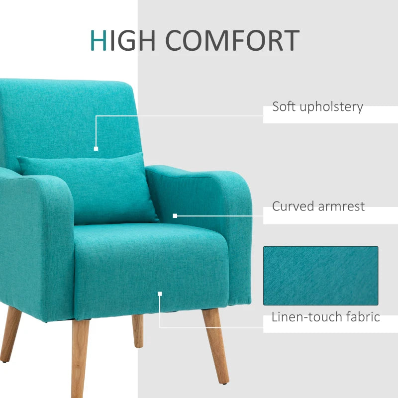 Teal Linen Armchair with Wooden Frame