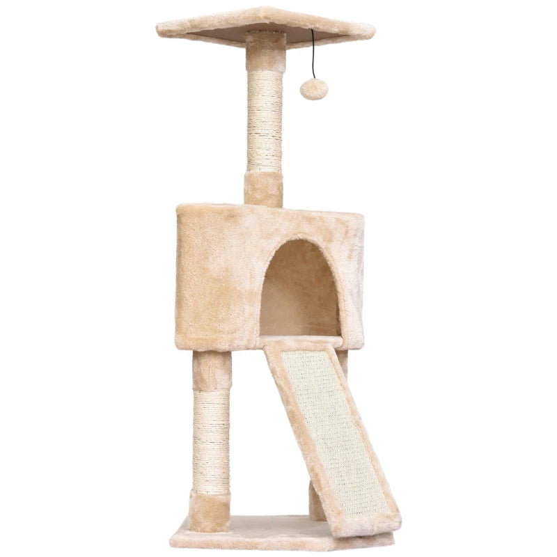 Beige Corner Cat Tree with Scratching Post and Toy