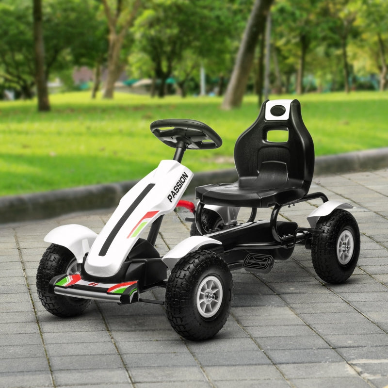 White Kids Pedal Go Kart with Adjustable Seat and Handbrake