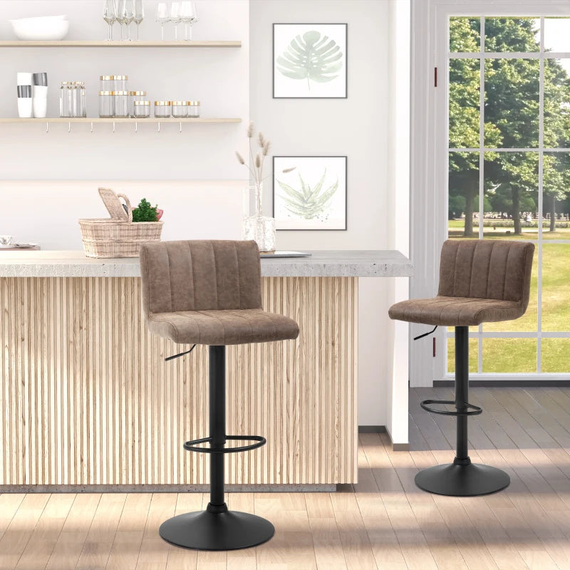 Brown Swivel Barstools Set of 2, Adjustable Counter Chairs with Footrest, PU Leather