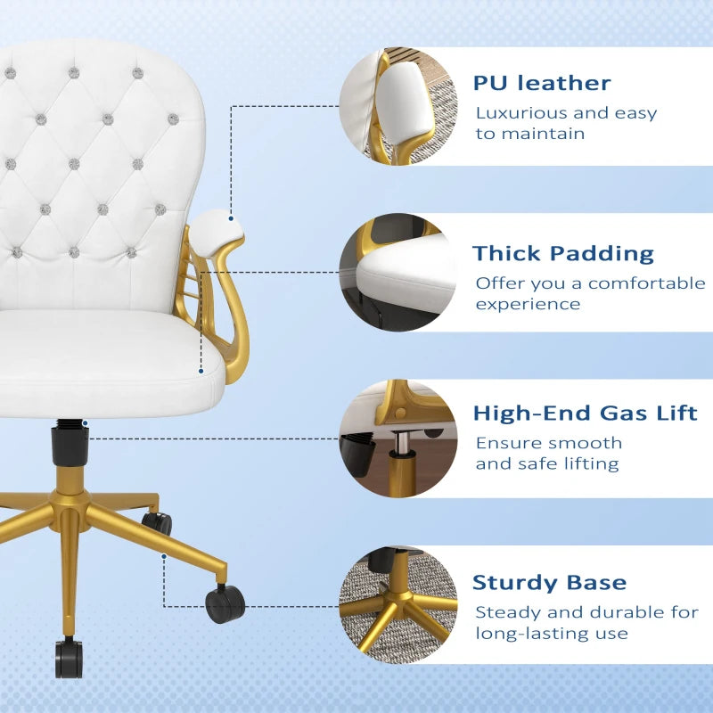 Adjustable Cream White Office Chair with Button Tufted Design
