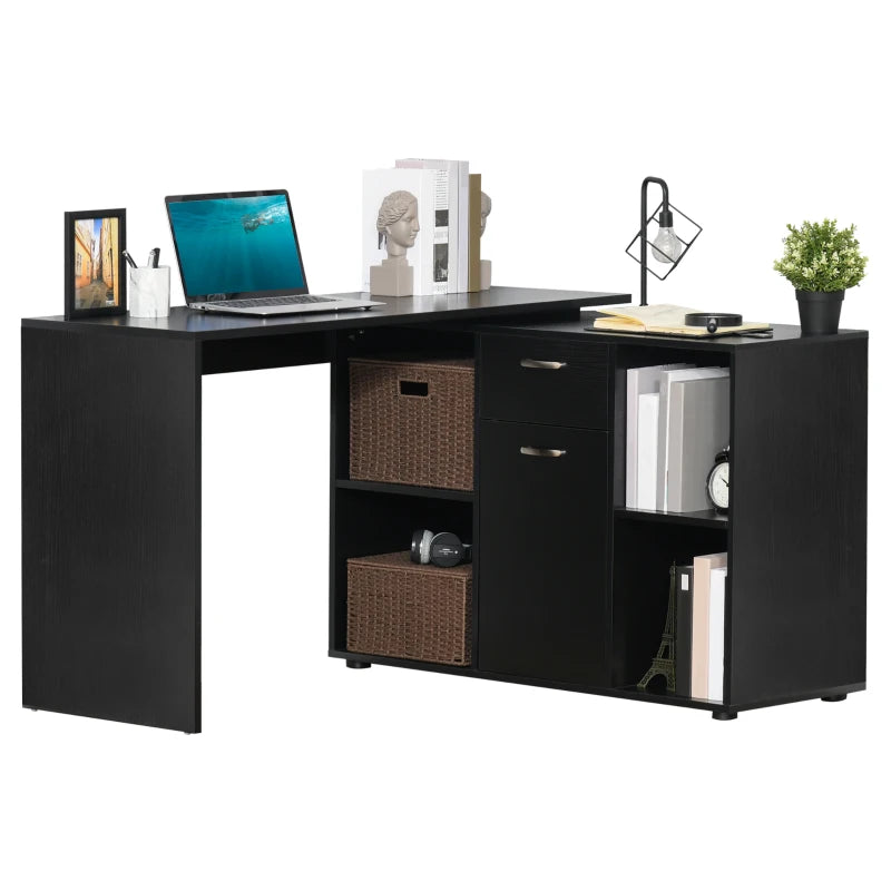 Black L-Shaped Computer Desk with Spacious Storage