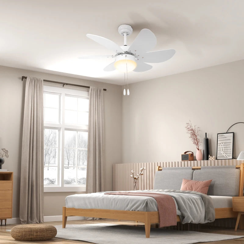 White Flush Mount Ceiling Fan with LED Light and Reversible Blades