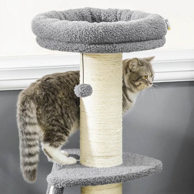 Cat Tree Tower with Scratching Posts and Toy Ball - Dark Grey