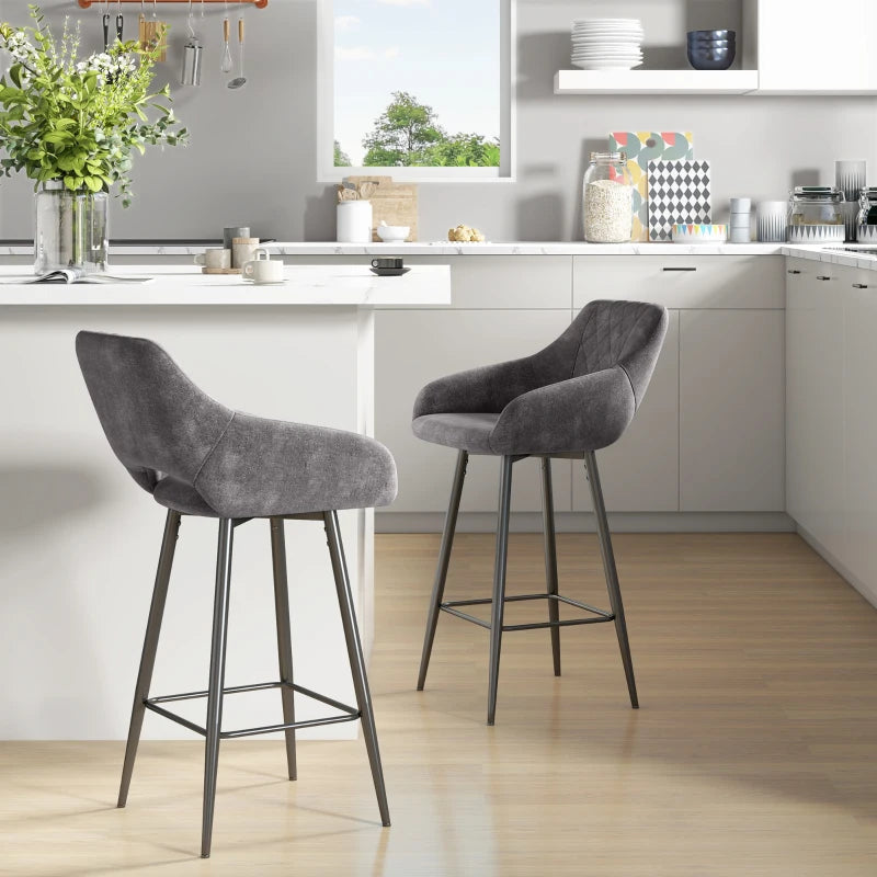 Grey Velvet Bar Stools Set of 2