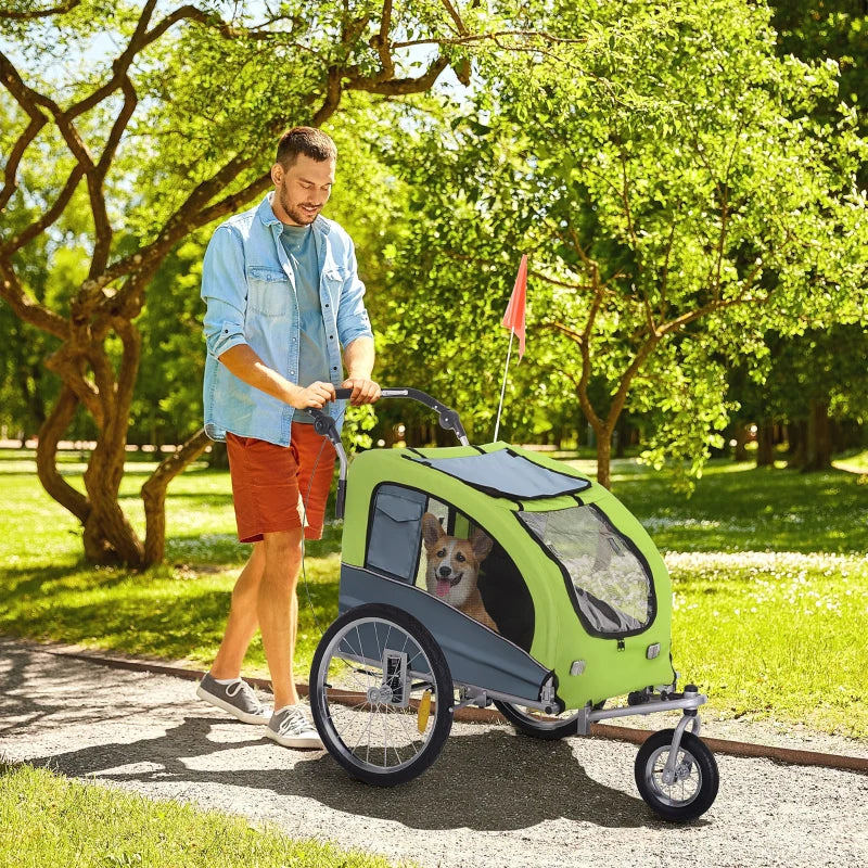 Green Dog Bike Trailer with 360° Rotatable Wheels