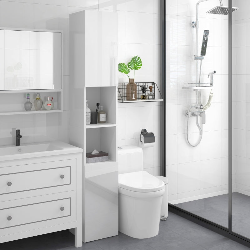 White High Gloss Bathroom Storage Cabinet with Doors, 30x30x181.5 cm