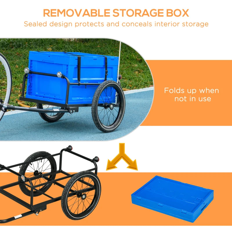 Blue Steel Frame Bike Trailer Storage Box - 65L Capacity