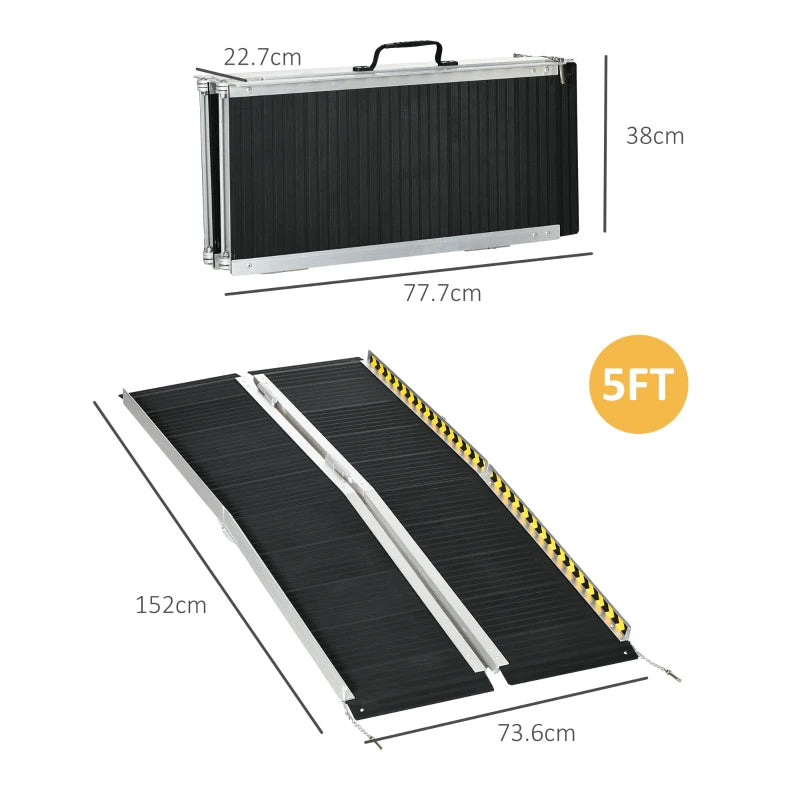 Aluminium Folding Wheelchair Ramp, 152x73cm, 272KG Capacity, Non-Skid Surface