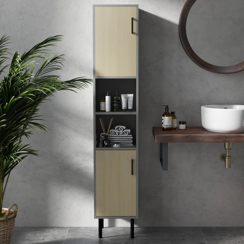 White Tall Bathroom Storage Cabinet with Adjustable Shelves, 31.4x30x165cm