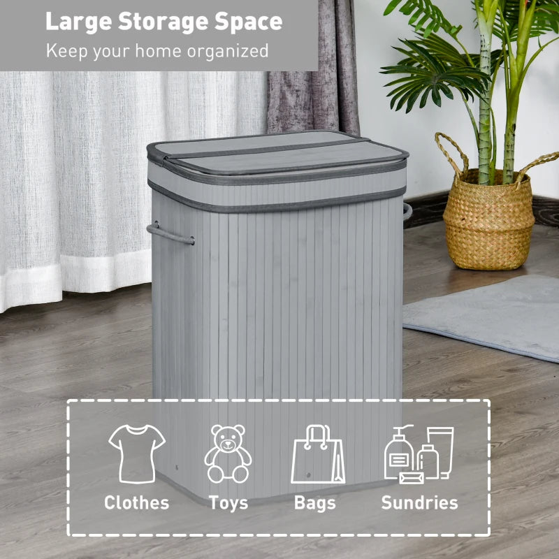 Grey 70L Laundry Basket with Flip Lid