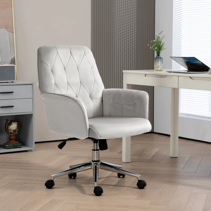 Light Grey Linen Swivel Computer Chair with Armrest