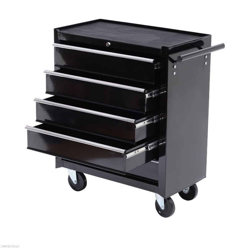 Black 5-Drawer Steel Tool Chest with Wheels and Lockable Cabinet