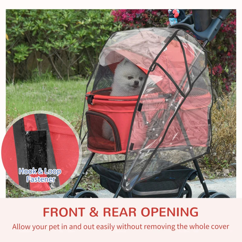 Red Dog Stroller with Rain Cover and Safety Features