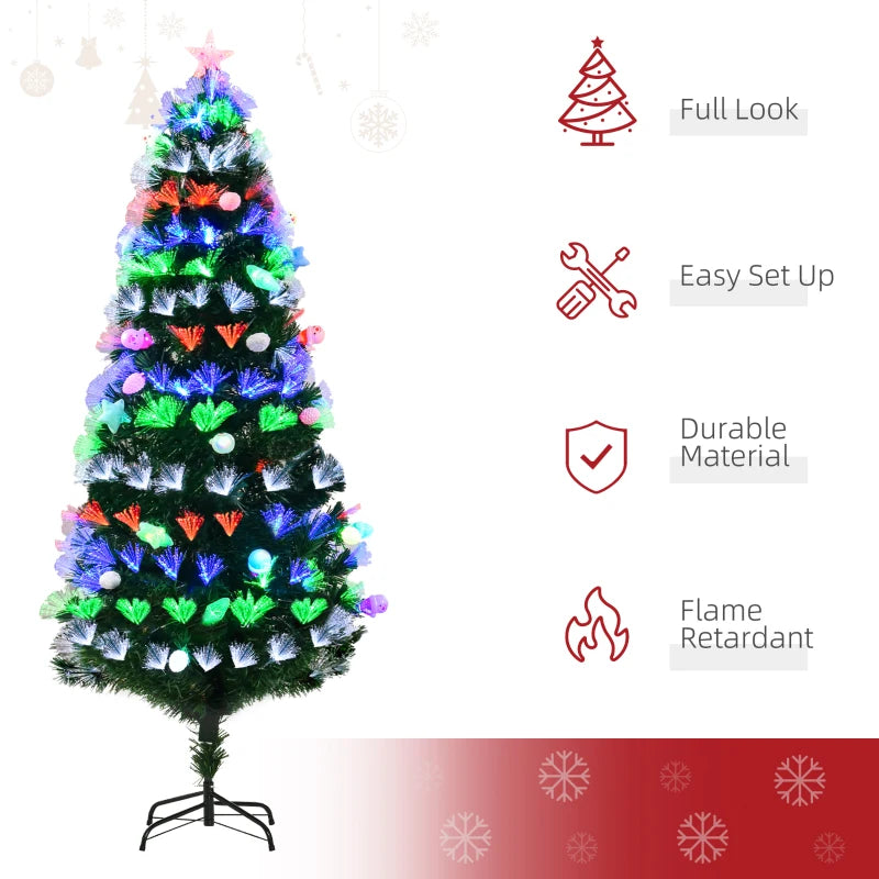 6FT Green Pre-Lit Christmas Tree with Fibre Optic Baubles and LED Lights