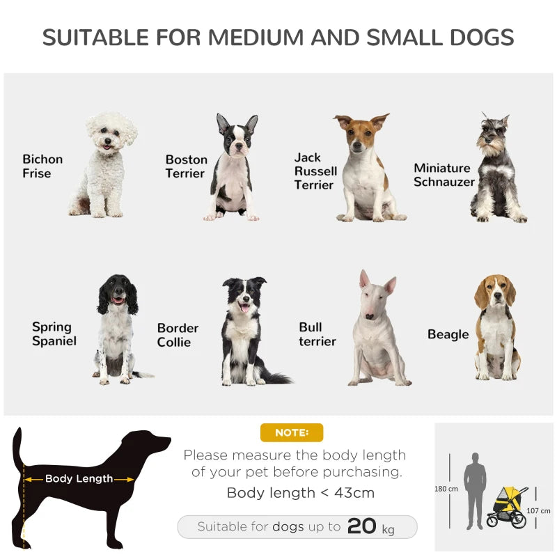 Yellow Foldable Pet Stroller with Canopy for Small and Medium Dogs